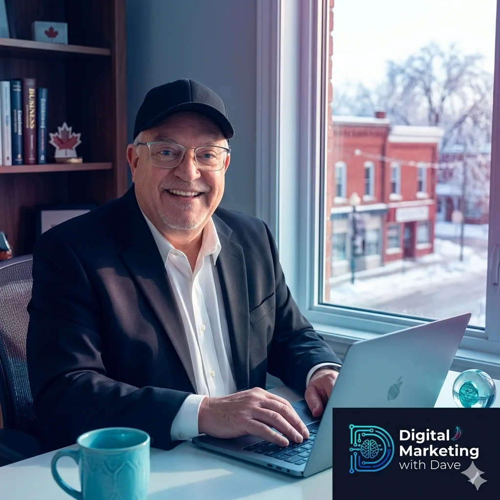 Dave, founder of Digital Marketing With Dave, at his desk with analytics dashboards