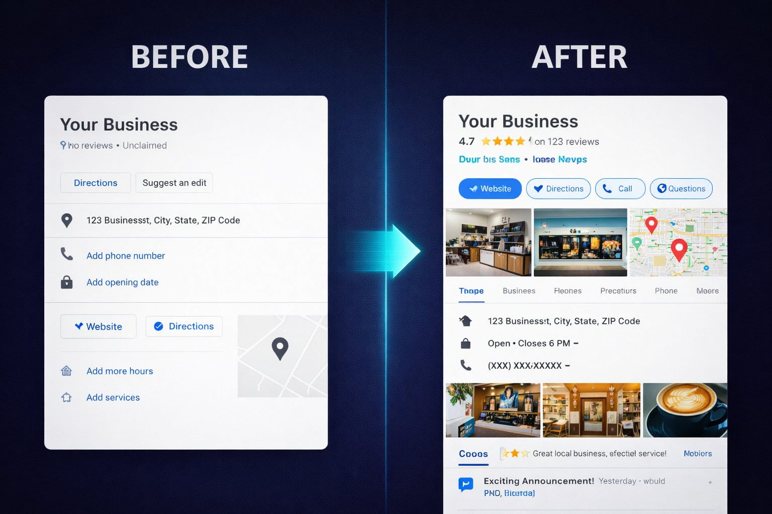Before and after Google Business Profile optimization