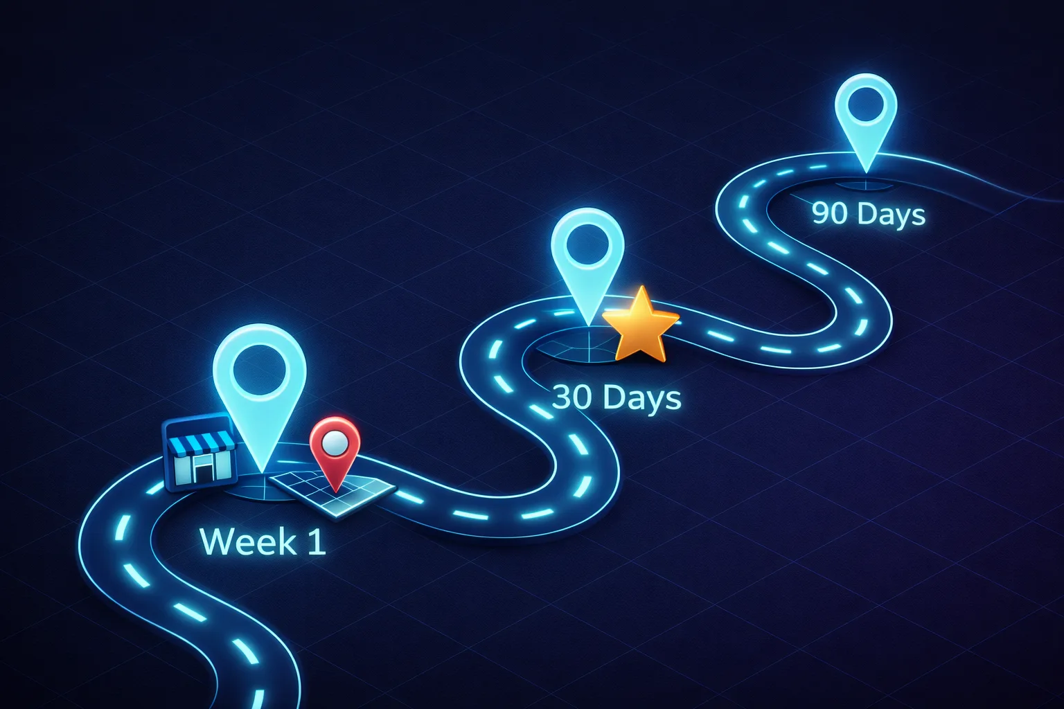 90-day roadmap with Week 1, 30 Days, 90 Days milestones